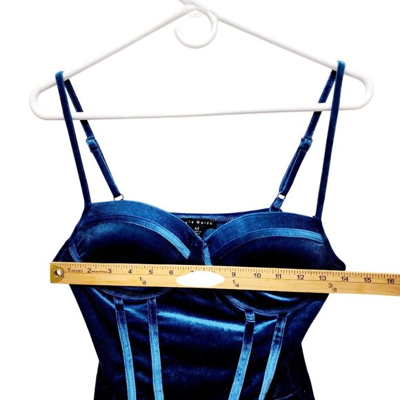 Blue Velvet Bodysuit With Adjustable Straps & Snap Closure - Size M Haute Monde - Picture 11 of 13